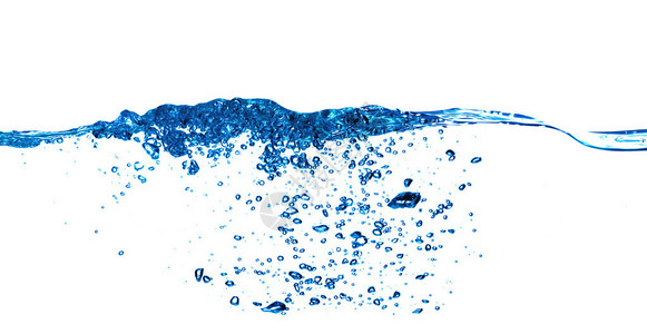 水溅与气泡隔离在白色背景图片