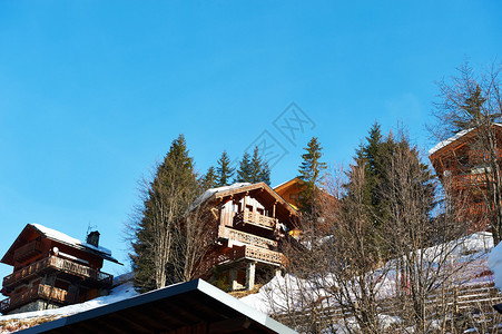 冬季雪山滑雪度假胜地法国阿尔卑斯山脉M图片