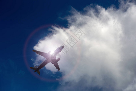 飞机在蓝天白云下飞行图片