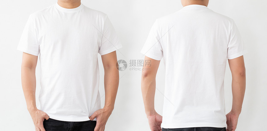 白色T恤前和背用于设计打印的Mo图片
