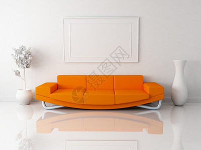 白色房间的橙色沙发图片
