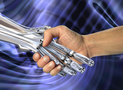 机器人与握手高科技与人的友谊图片