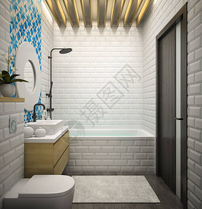 现代浴室3D渲染的内部图片