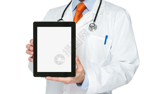 医生手持空白数字平板电脑图片