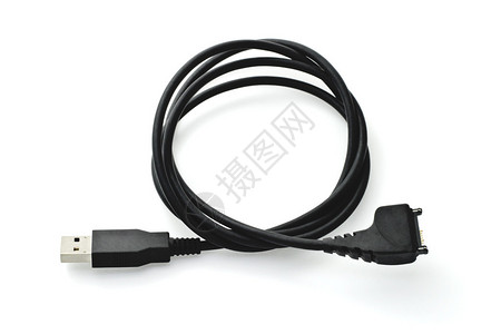 白色背景移动电话的黑色USB数据电缆Blac图片