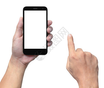 手握智能手机手指在白色图片