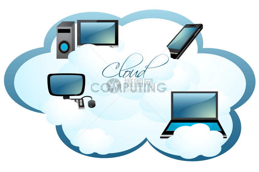 云上的计算机插图图片