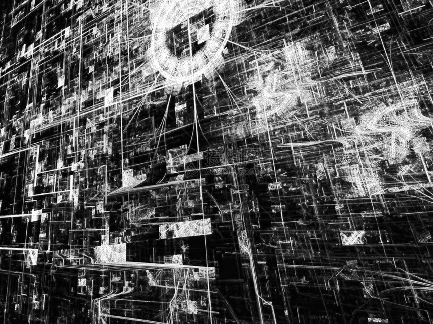 分形背景抽象计算机生成的单色图像黑暗背景上的混沌线现代图片