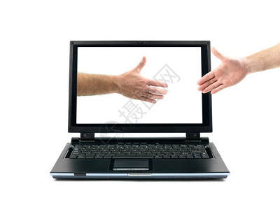男用手握用笔记本电脑背景图片