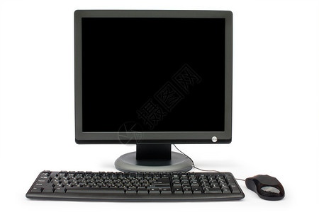黑显示器键盘和鼠标在白图片