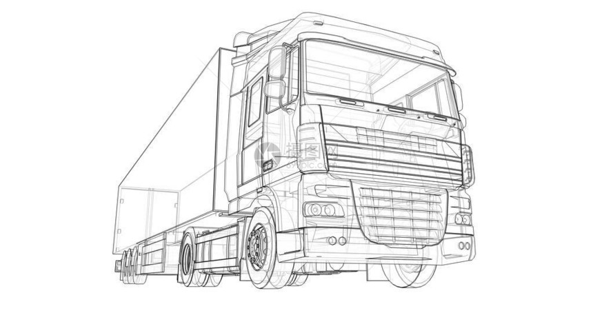 装有半拖车的大卡车用于放置图形的模板图片