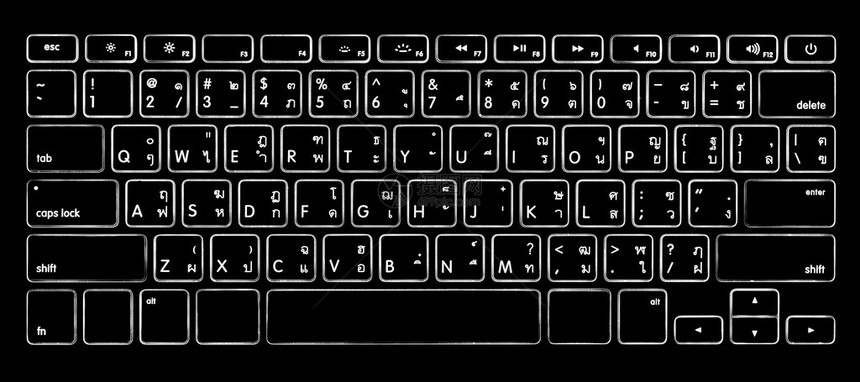 带照明背光的泰文字母键盘图片