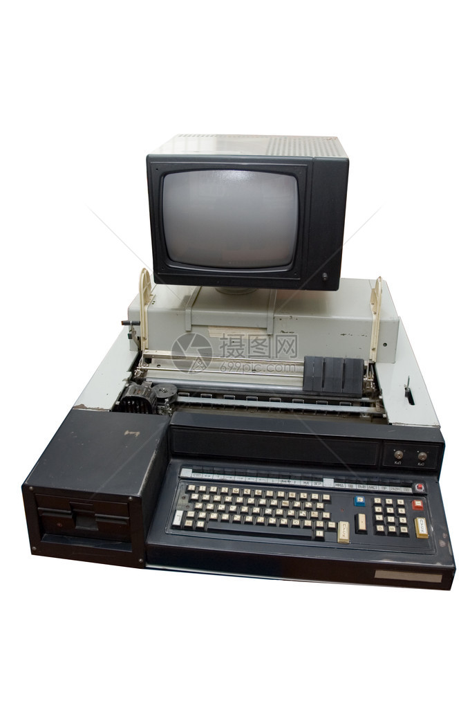 白色背景上的旧电脑图片