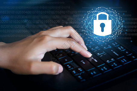 钥匙锁安全系统抽象技术世界数字链接网络安全在高科技深蓝色背景图片