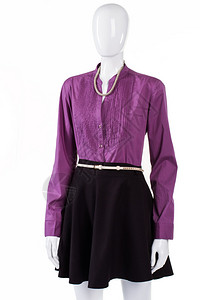 深色裙子搭配紫色衬衫女模特身上的紫色衬衫时尚立领衬衫新款图片
