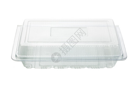 白色背景上的空透明塑料盒背景图片