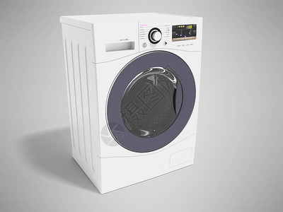 现代洗衣服白色洗衣机3D在灰色背面和图片