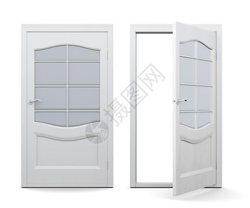 兔年门框装饰在白色背景上隔离的打开和关闭的门3d渲染图像带有装饰元素的门设计图片