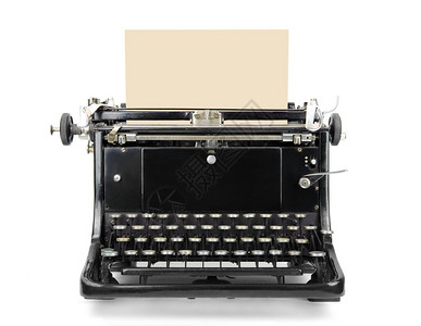 旧打字机与空白纸上白色隔离图片