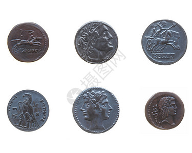 古罗马和希腊的硬币在白图片