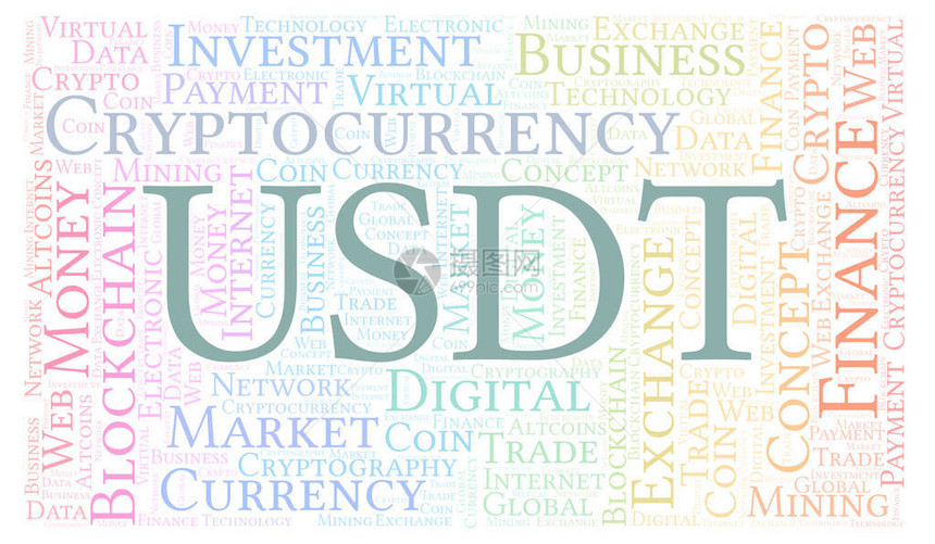 USDT或Tether加密货币硬字云仅用文字图片