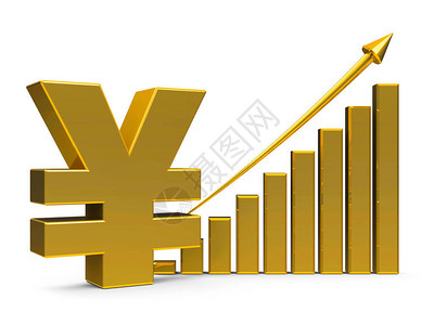 带有向上箭头和日元符号的黄金业务图代表日元汇率的增长图片