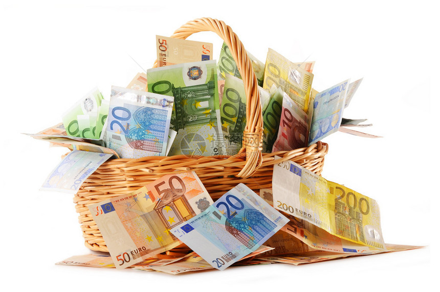 以欧元钞票组成在韦德篮子中图片