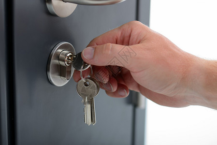 锁定或解锁门上的安全钥匙图片