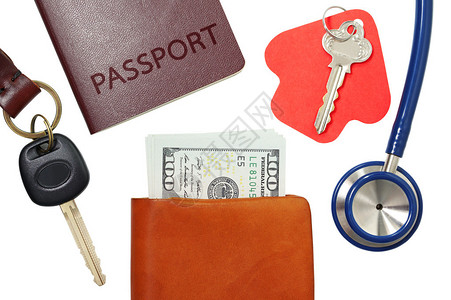 车钥匙房钥匙护照和听诊器图片