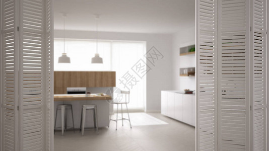 现代豪华当代简约白色和木质厨房的白色折叠门室内设计建筑师设计师概图片