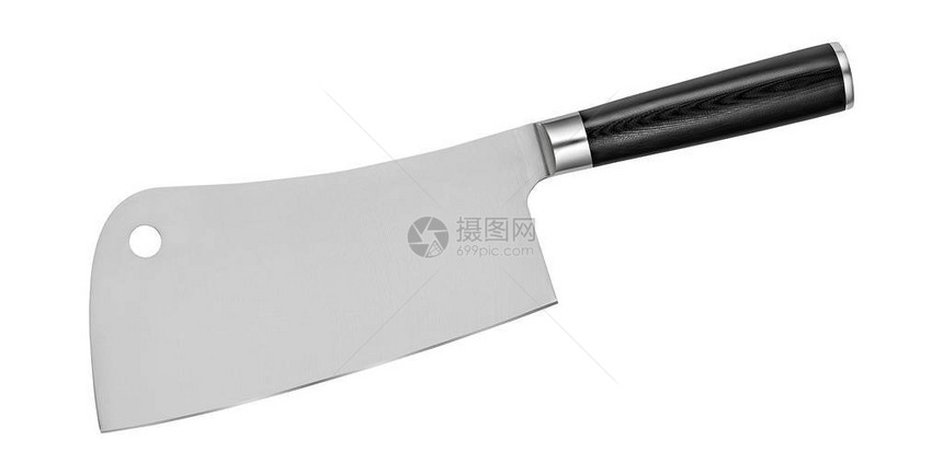 日本用于切肉的钢刀小厨房刀子在白色背景和剪片路径上被隔离图片