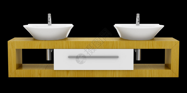 在黑色背景上隔离的现代双人浴室水槽图片