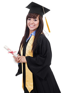 孤立在白色背景上的女毕业图片