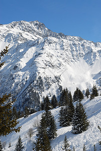 勃朗峰山的美丽景色在冬天图片