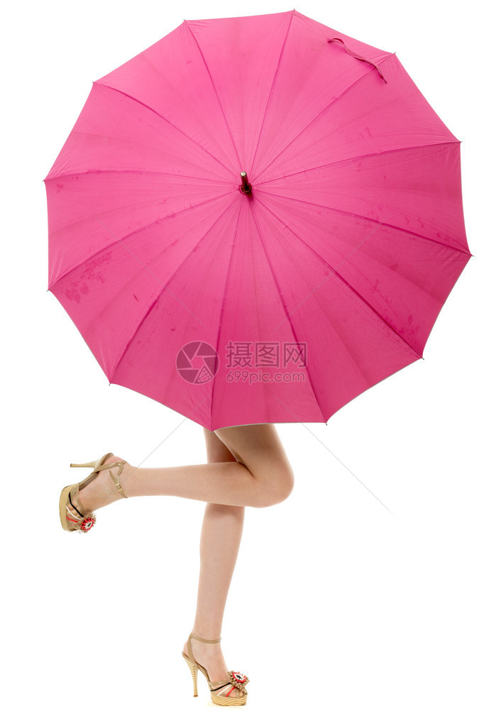 粉色雨伞下的女腿图片