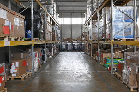 配送仓库中的仓储货架系统背景图片