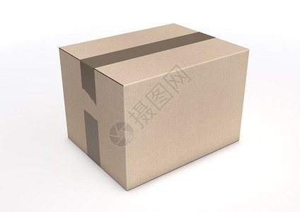 一个普通的棕色纸板盒闭在孤立的白色背景图片