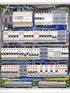 带保险丝特写的电气面板图片