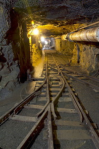 有轨道的地下矿井的走廊图片
