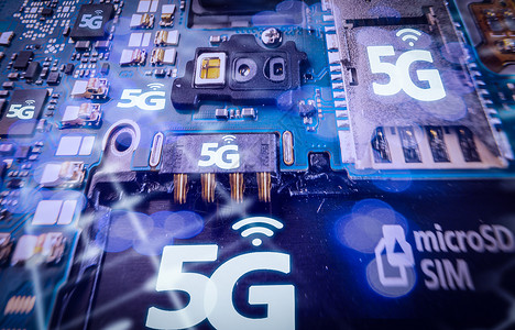 5g来了在电路板微电路模拟卡槽中打印了5G或LTE字高速移动式网络技术概念Micro拍摄的Micr背景