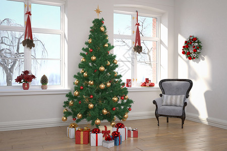 3d一个装饰圣诞节的客厅图片