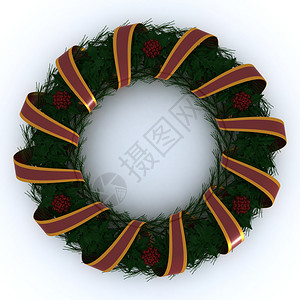 安达卢用丝带包裹的圣诞花环的3D渲染设计图片