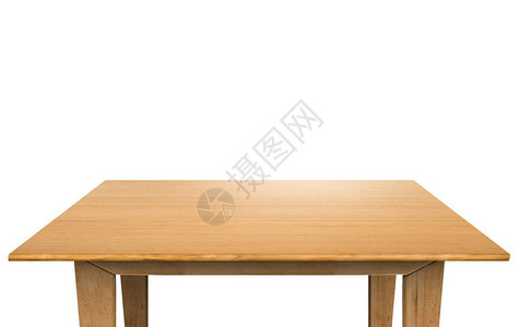 白色背景上的空木桌背景图片