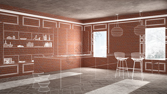 装修房屋开发概念背景在建室内设计定制建筑设计项目白墨素描展示简图片