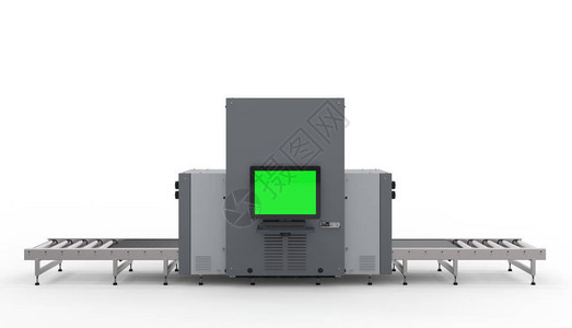 加机带带空显示器和传送带的扫描仪机的3d渲染机设计图片