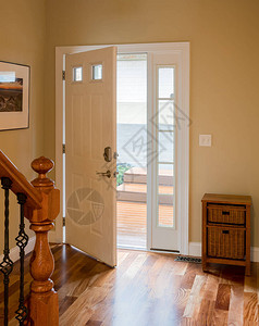 开门前以硬木地板和大厅或大厅图片