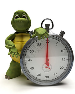 带有传统镀铬秒表的乌龟的3D渲染图片