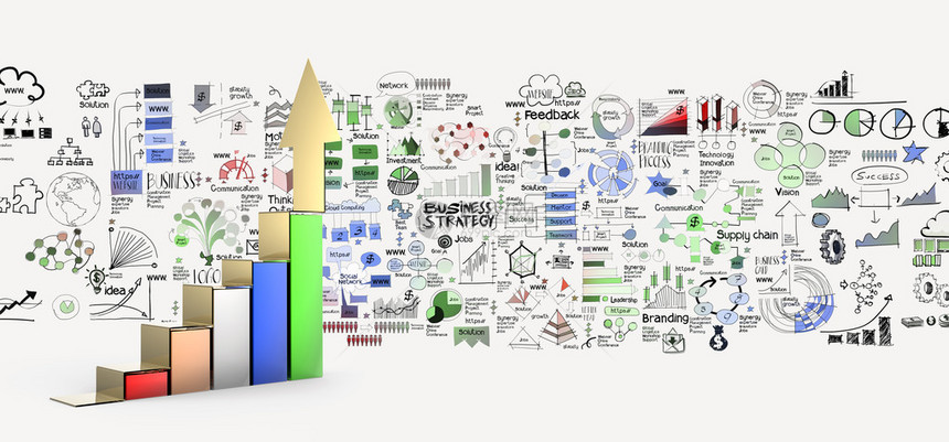 商业图3d和手画业务战略概念图片