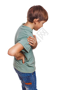 Osteochondrosis十几岁的少年男孩背着他的手背图片
