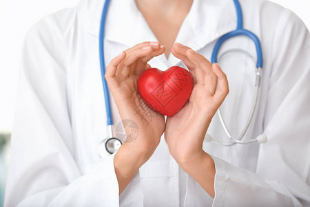 有红色心脏的心脏病专家特写镜头图片